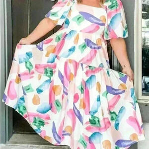 Boutique Summer Splash watercolor maxi dress; size S